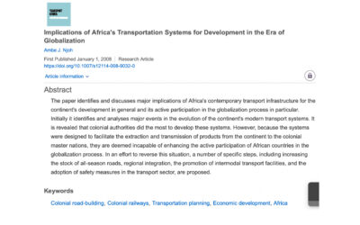 Implications of Africa’s Transportation Systems for Development in the Era of Globalization