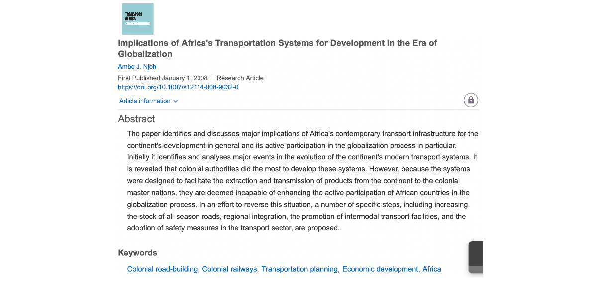 Implications of Africa’s Transportation Systems for Development in the Era of Globalization
