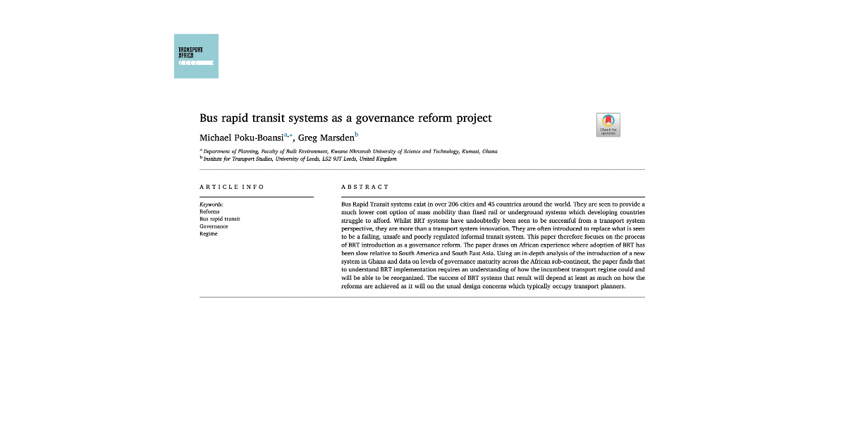 Bus rapid transit systems as a governance reform project