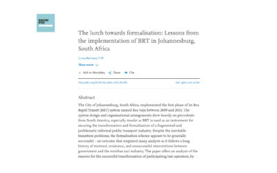 The lurch towards formalisation: Lessons from the implementation of BRT in Johannesburg, South Africa