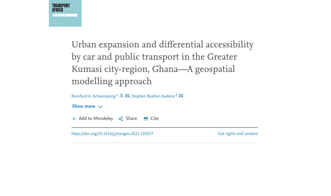 Urban expansion and differential accessibility by car and public transport in the Greater Kumasi city-region, Ghana-A geospatial modelling approach